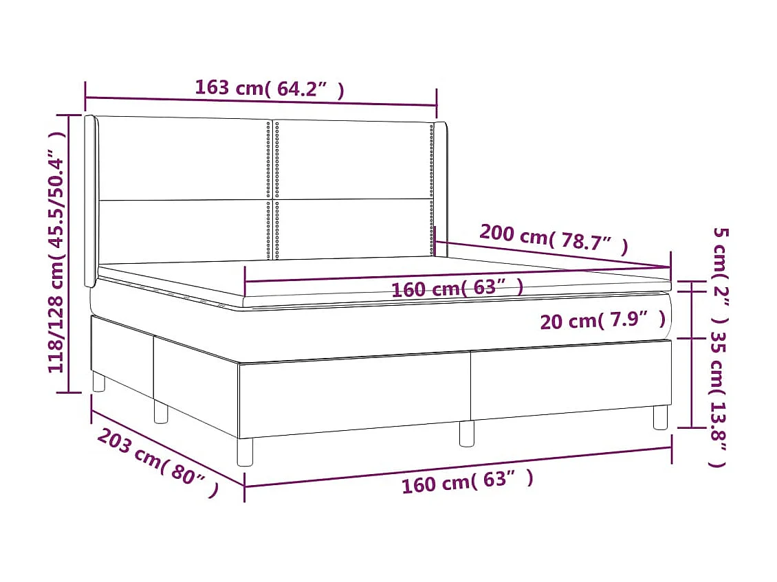 Boxspringbett mit Matratze Hellgrau 160x200 cm Samt