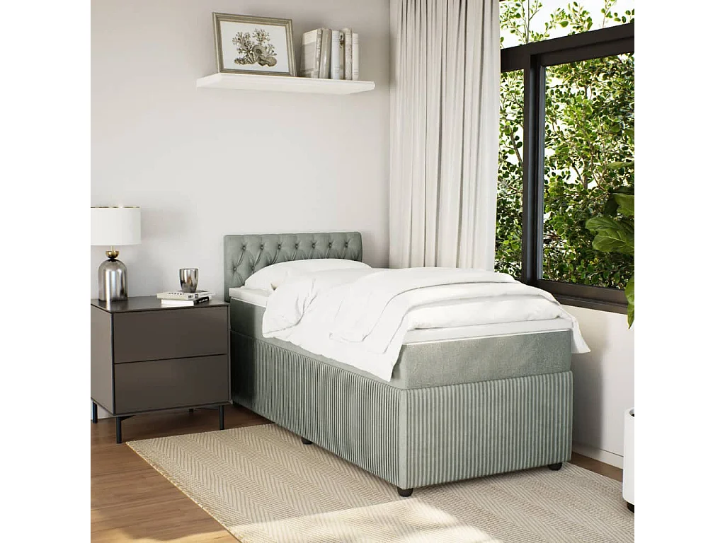 Cama box spring con colchón terciopelo gris claro 100x200 cm
