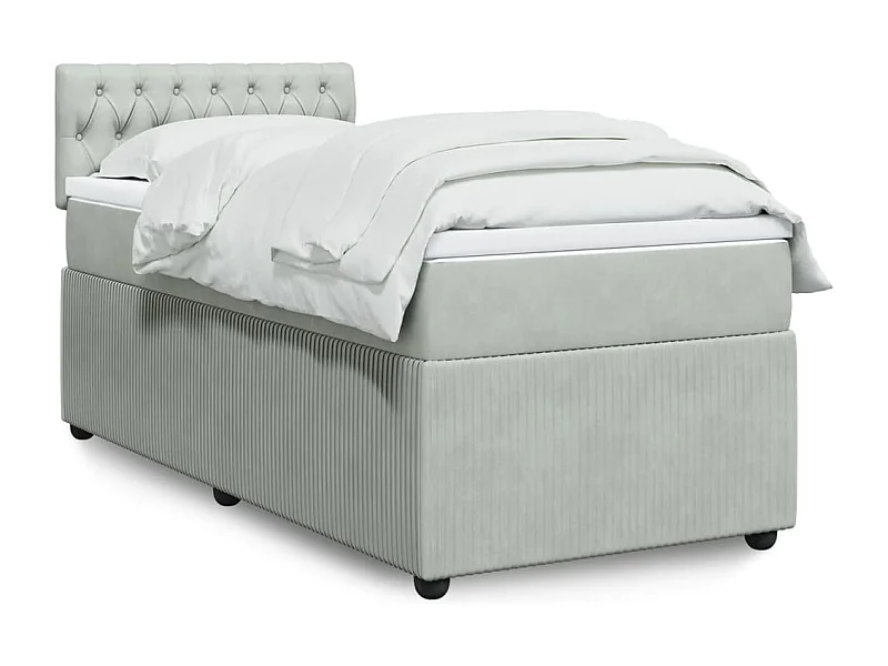 Cama box spring con colchón terciopelo gris claro 100x200 cm
