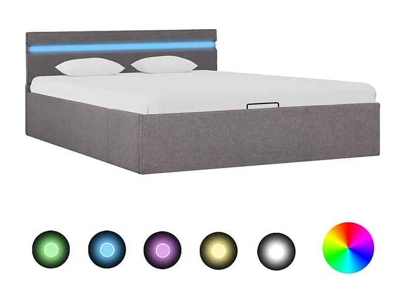 Estrutura cama hidrául.+ LED 140x200cm tecido cinza-acastanhado