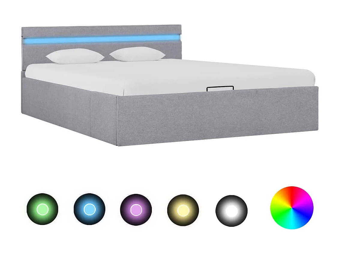 Giroletto con Contenitore e LED Grigio Chiaro Tessuto 140x200cm