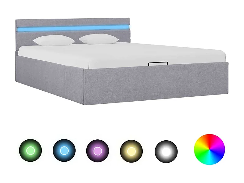 Giroletto con Contenitore e LED Grigio Chiaro Tessuto 140x200cm