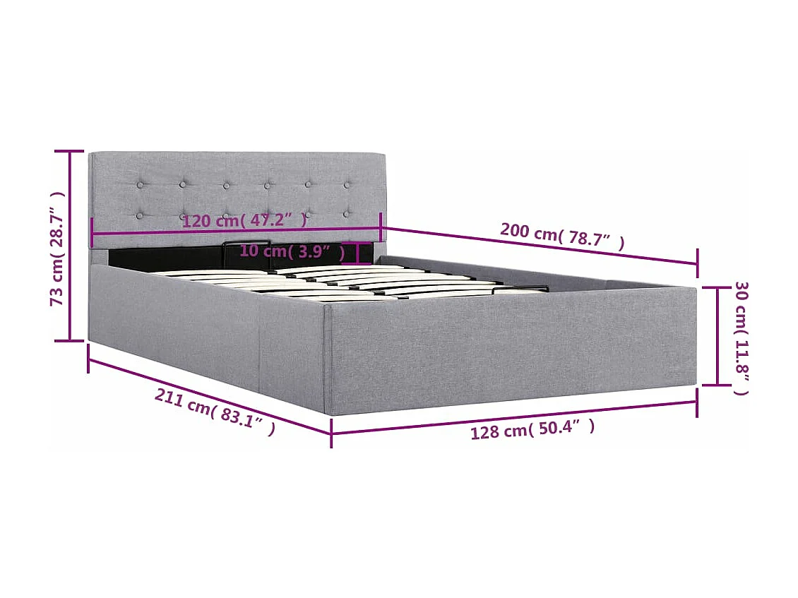 Cama hidráulica c/ arrumação 120x200cm tecido cinza-claro