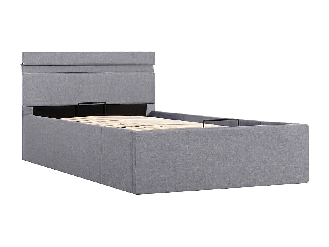 Cama hidráulica c/ arrumação LED 100x200cm tecido cinza-claro