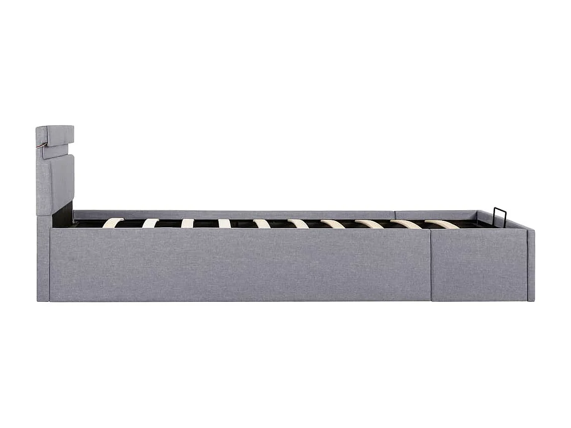 Cama hidráulica c/ arrumação LED 100x200cm tecido cinza-claro
