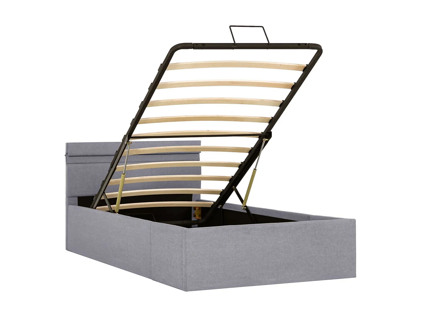 Cama hidráulica c/ arrumação LED 100x200cm tecido cinza-claro