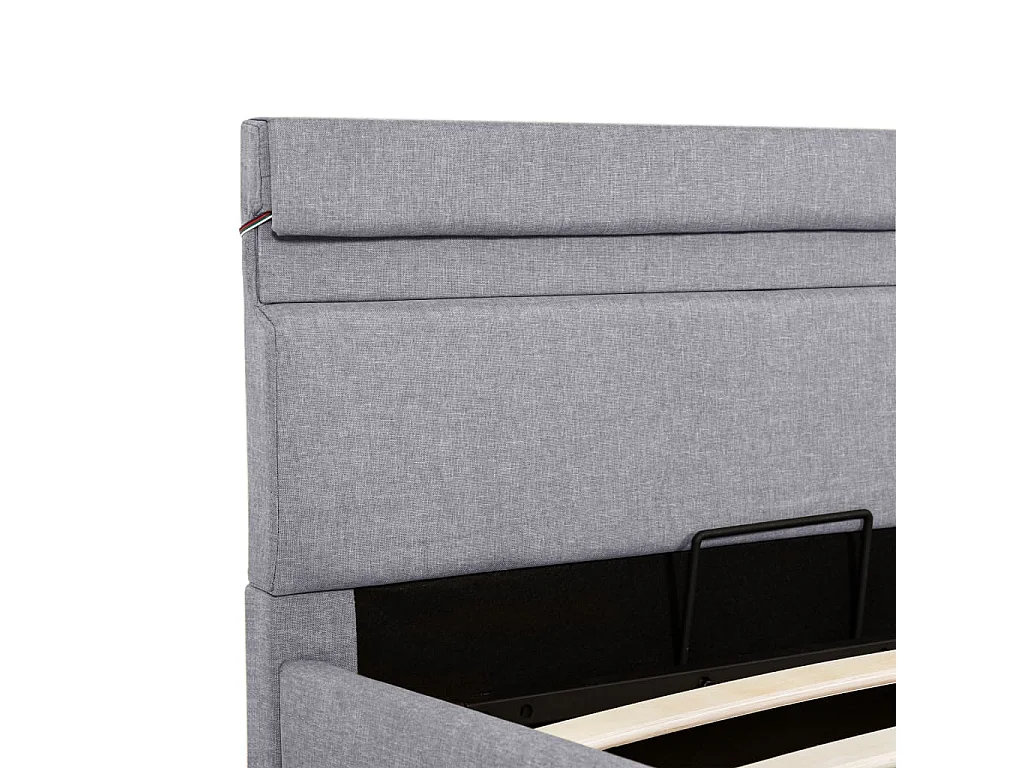 Cama hidráulica c/ arrumação LED 100x200cm tecido cinza-claro