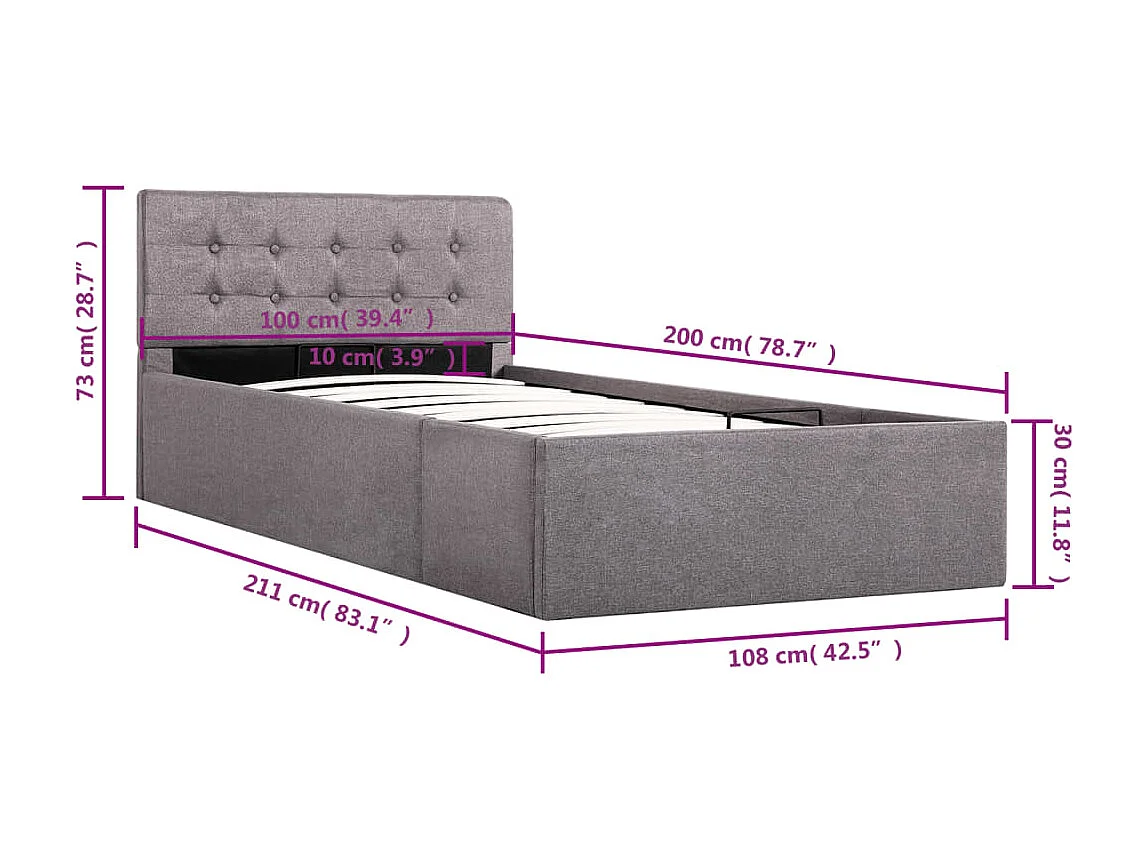 Cadre de lit à rangement hydraulique sans matelas 100x200 cm
