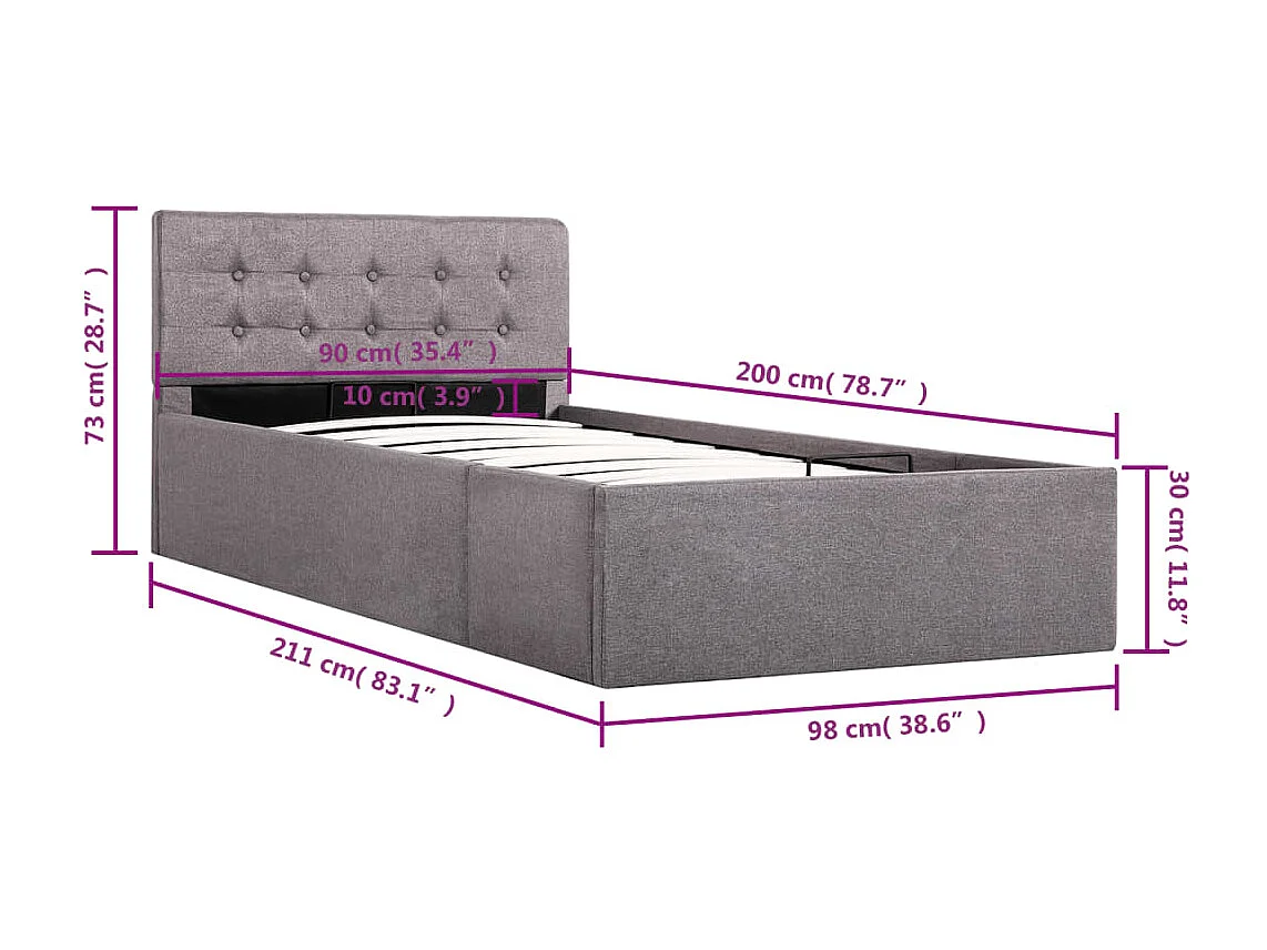 Cadre de lit à rangement hydraulique sans matelas 90x200 cm