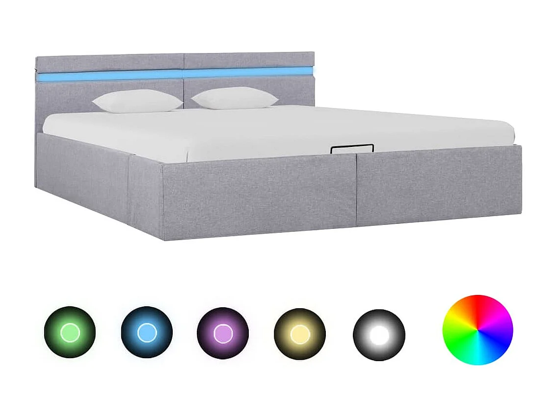 Cama hidráulica c/ arrumação LED 180x200 cm tecido cinza-claro