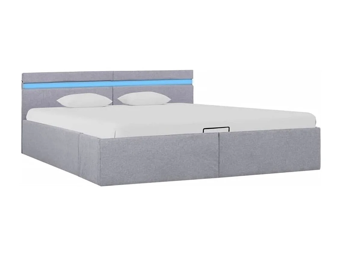 Cama hidráulica c/ arrumação LED 180x200 cm tecido cinza-claro