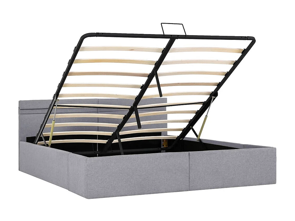Cama hidráulica c/ arrumação LED 180x200 cm tecido cinza-claro