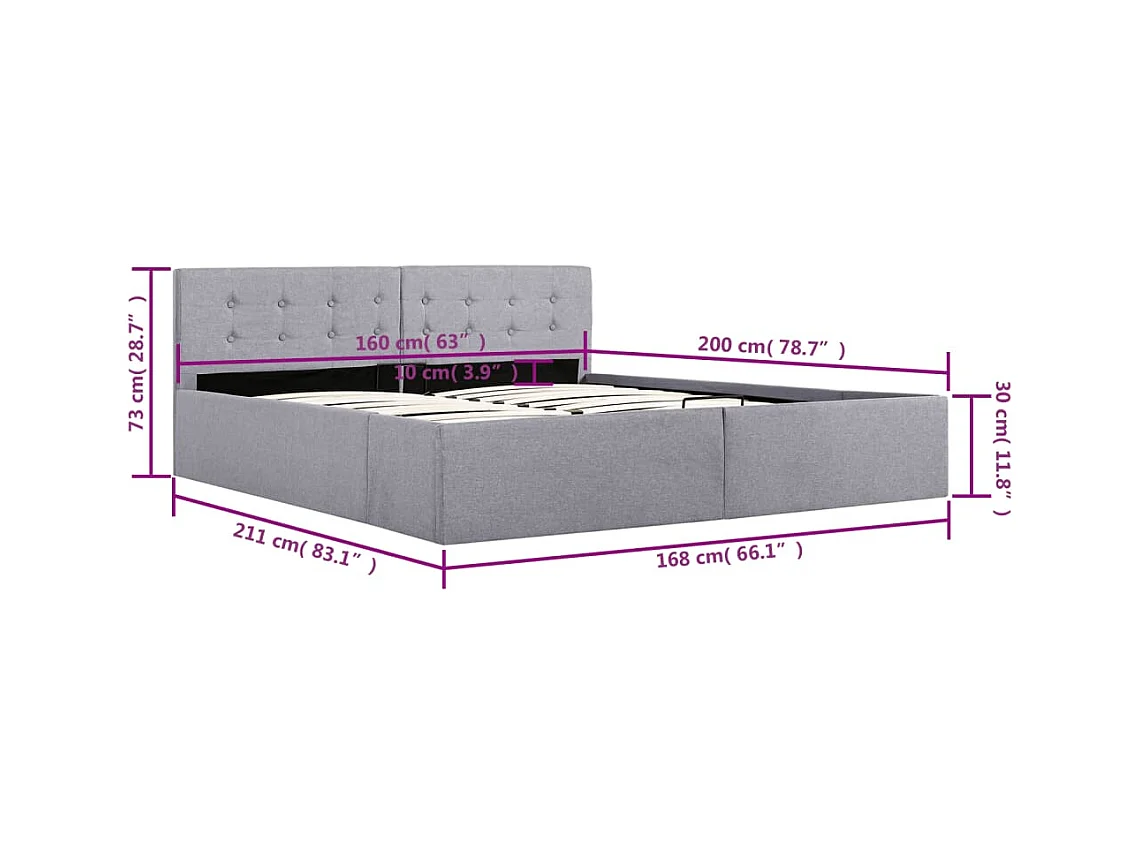 Cadre de lit à rangement hydraulique sans matelas 160x200 cm