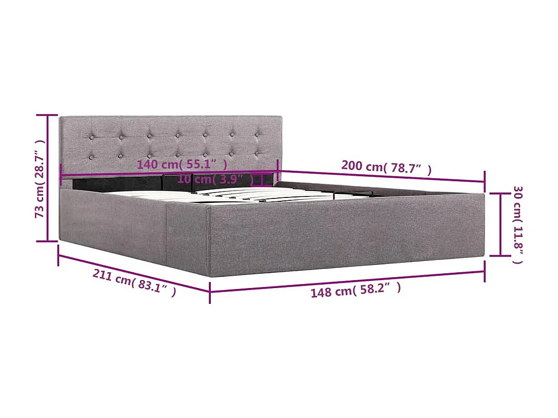 Cadre de lit à rangement hydraulique sans matelas 140x200 cm