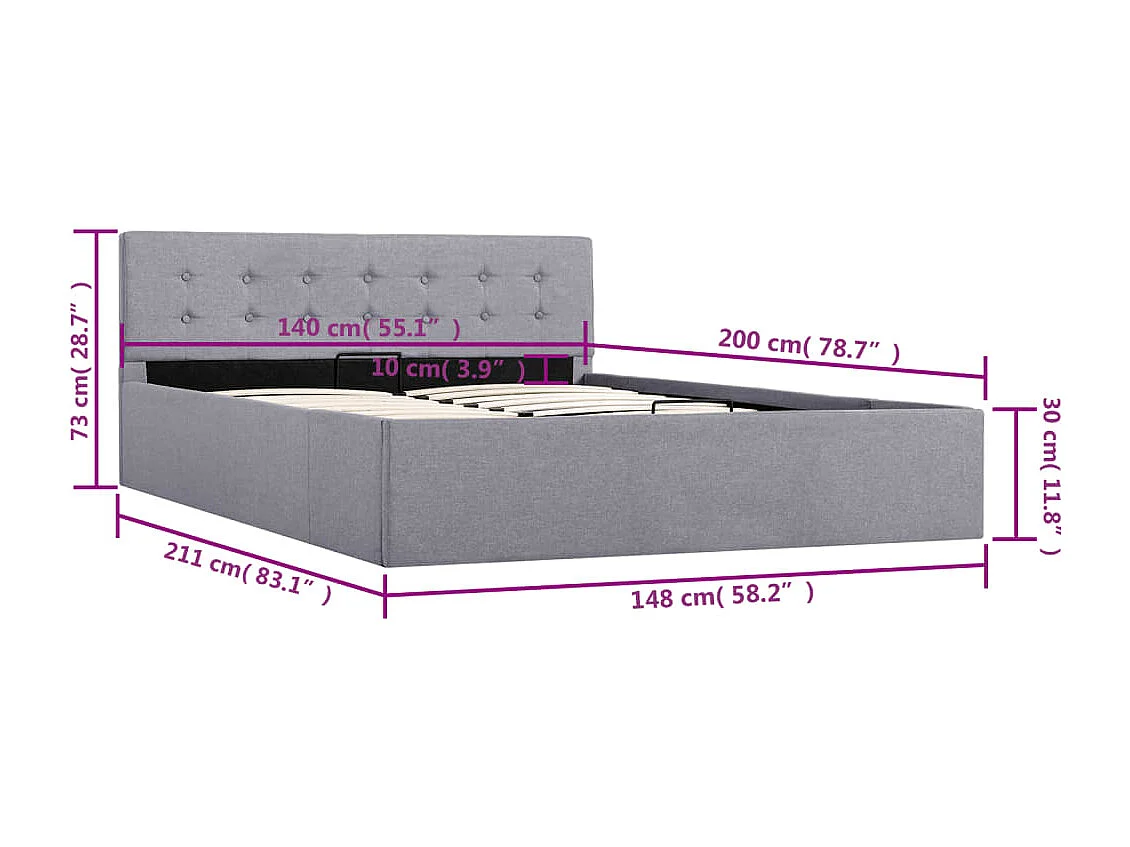 Stauraumbett Hydraulisch Hellgrau Stoff 140×200 cm