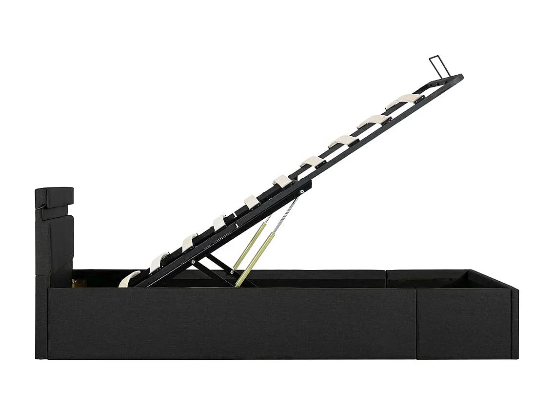 Bedframe met opbergruimte en LED stof donkergrijs 100x200 cm