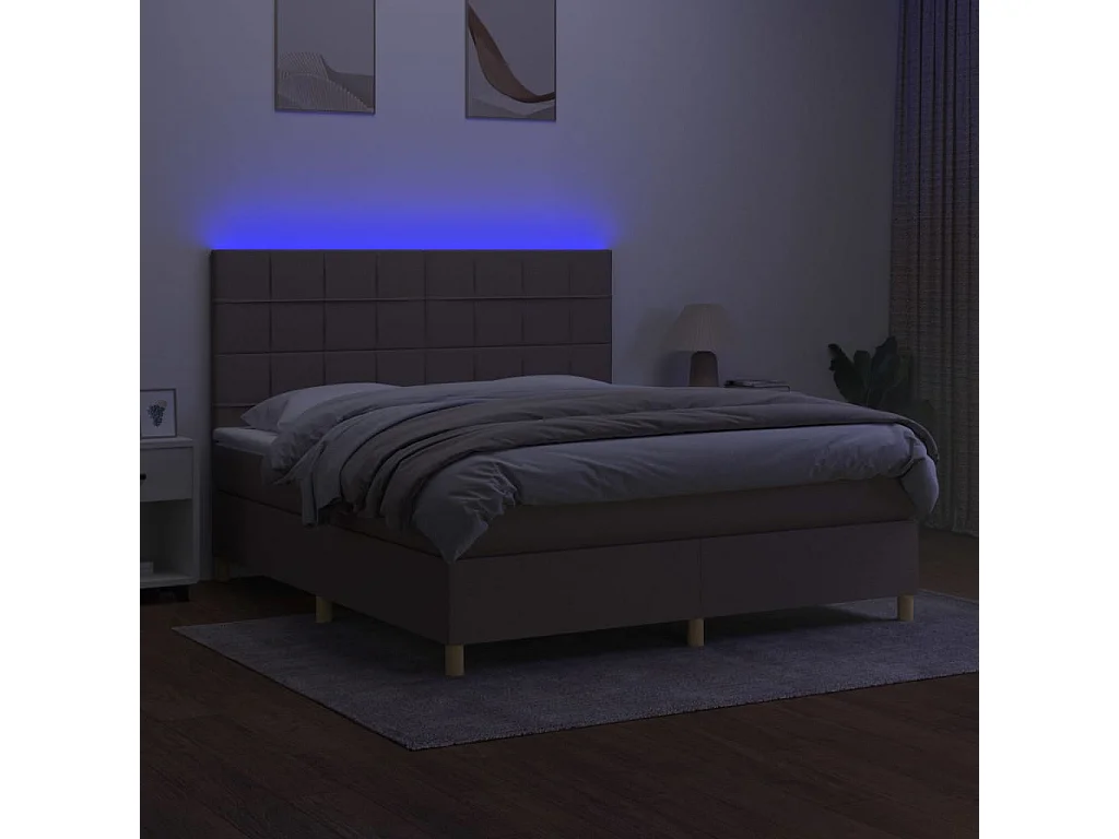 Letto a Molle con Materasso e LED Tortora 180x200 cm in Tessuto