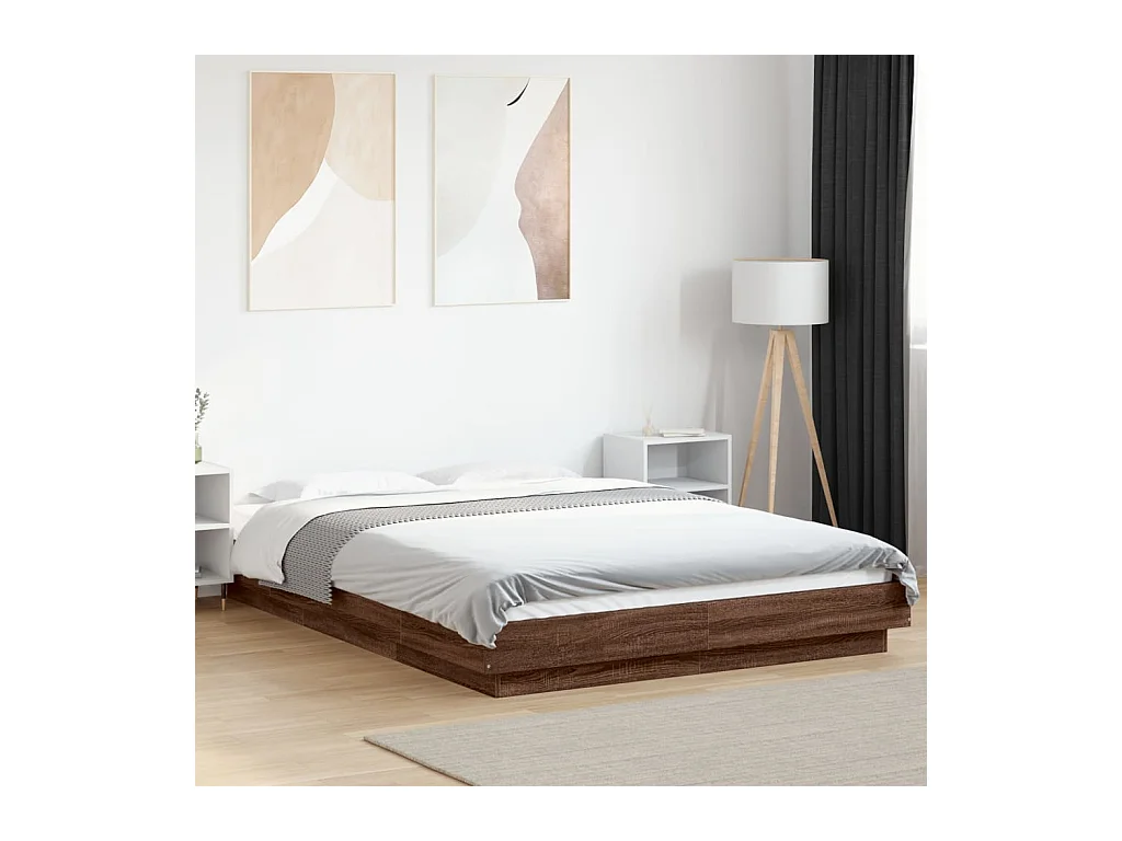 Bedframe met LED-verlichting bruin eikenkleurig 135x190 cm