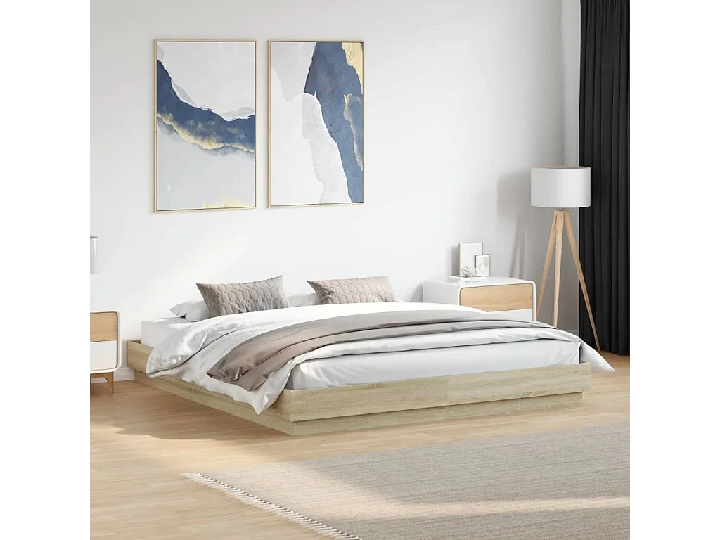 Cadre de lit avec LED sans matelas chêne sonoma 200x200 cm