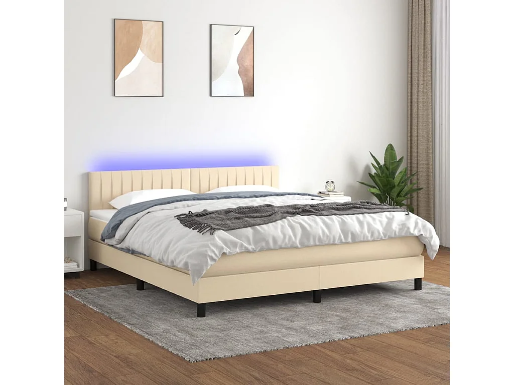 Letto a Molle con Materasso e LED Crema 160x200 cm in Tessuto