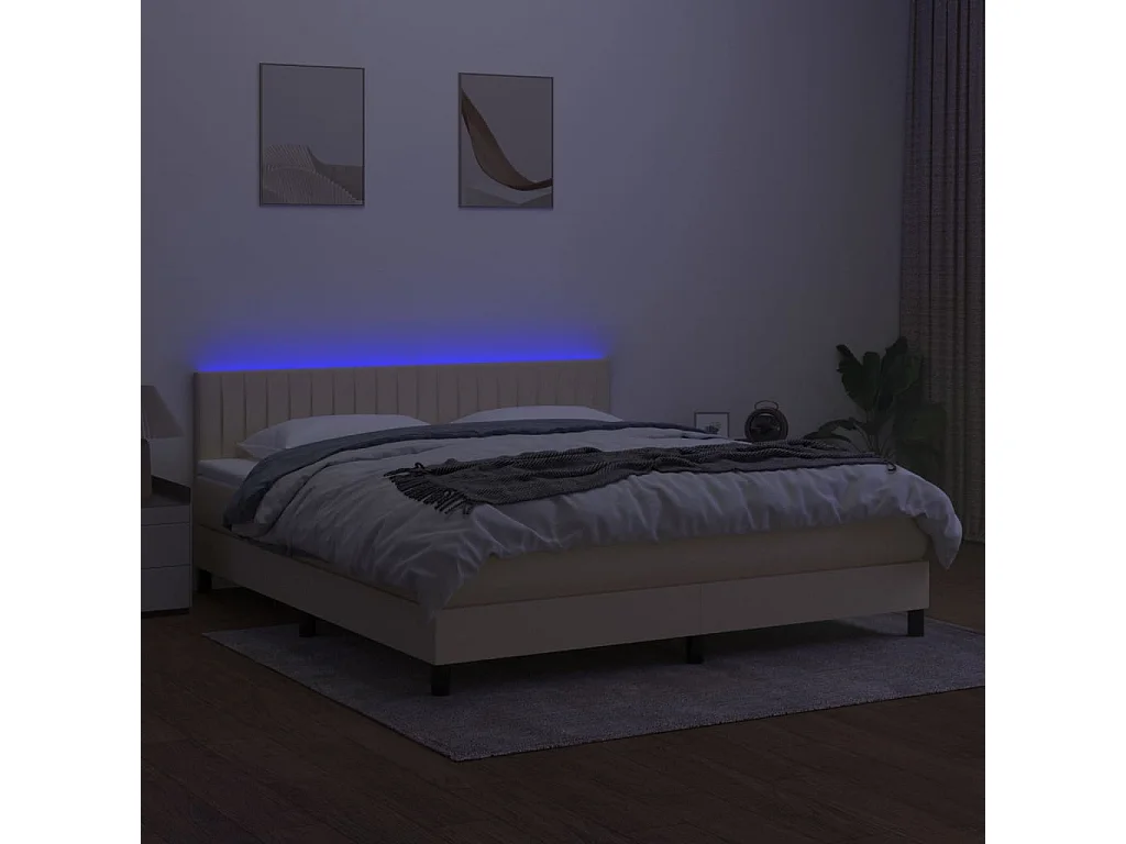 Letto a Molle con Materasso e LED Crema 160x200 cm in Tessuto
