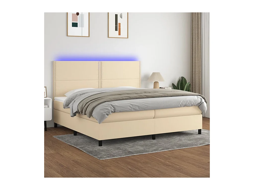 Sommier à lattes de lit et matelas et LED Crème 200x200cm Tissu
