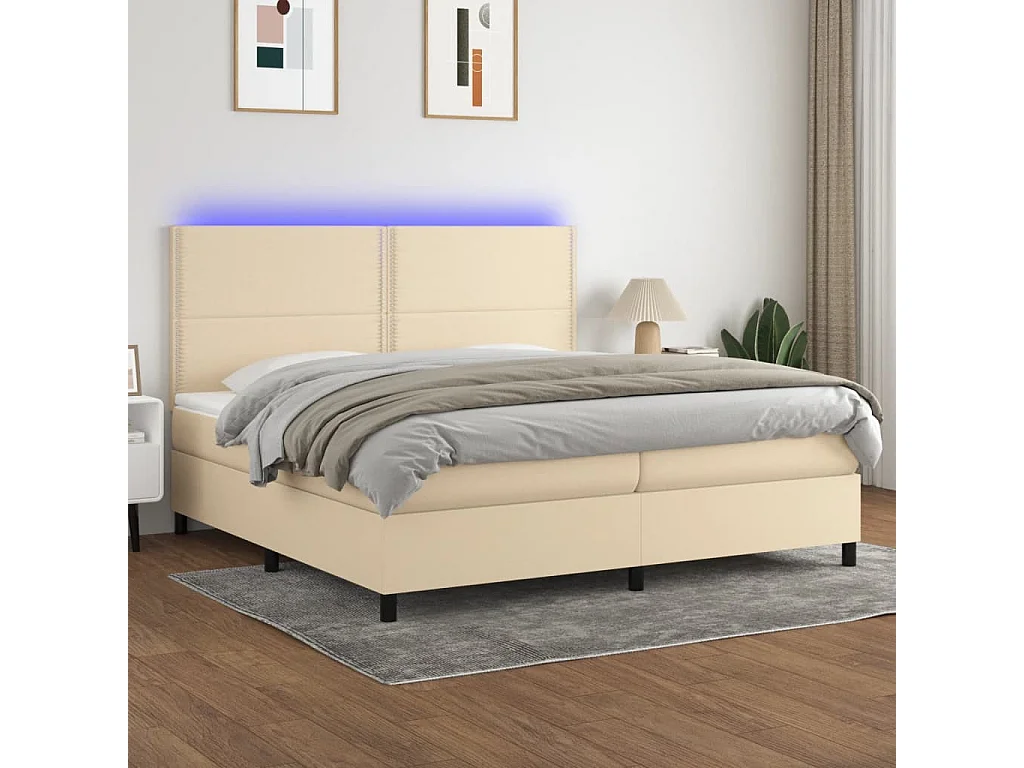 Sommier à lattes de lit et matelas et LED Crème 200x200cm Tissu