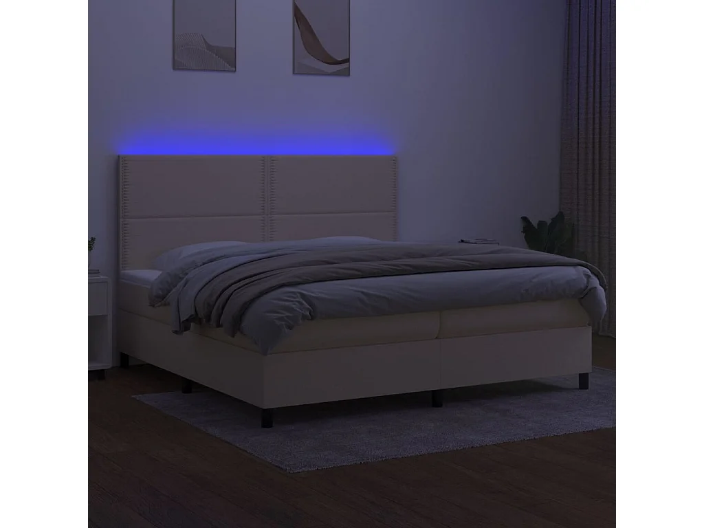 Sommier à lattes de lit et matelas et LED Crème 200x200cm Tissu