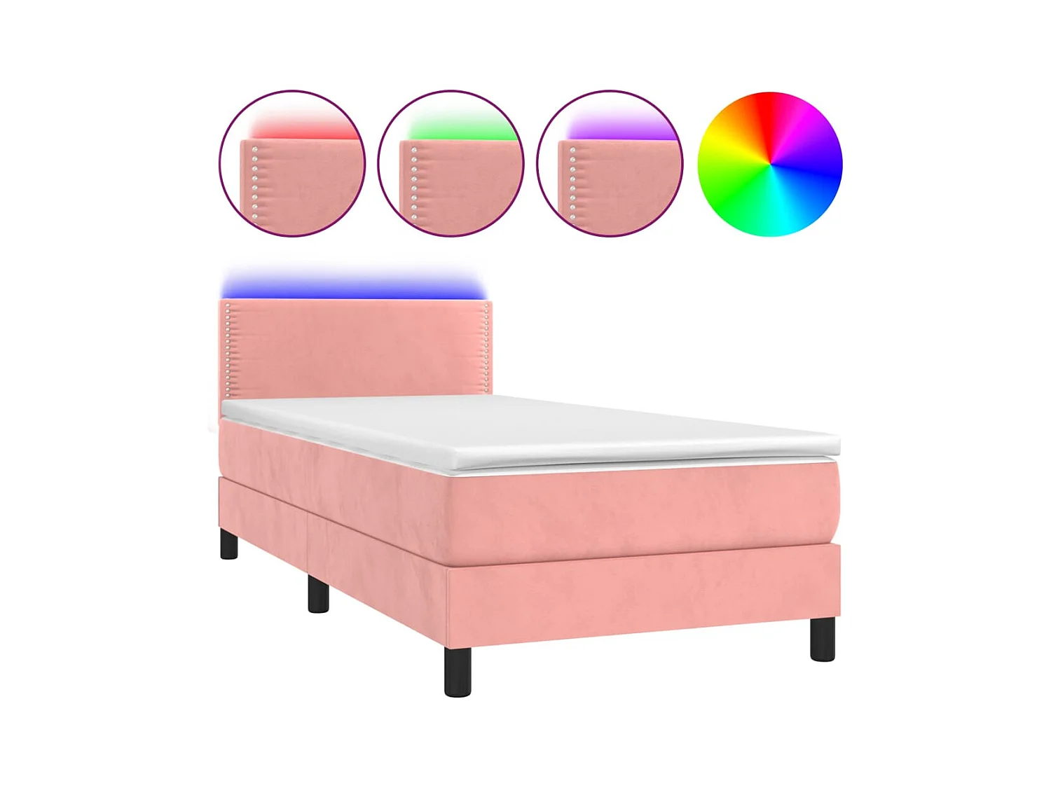 Sommier à lattes de lit avec matelas LED Rose 100x200cm Velours