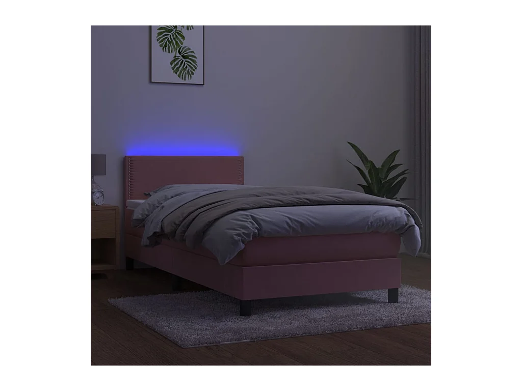 Sommier à lattes de lit avec matelas LED Rose 100x200cm Velours