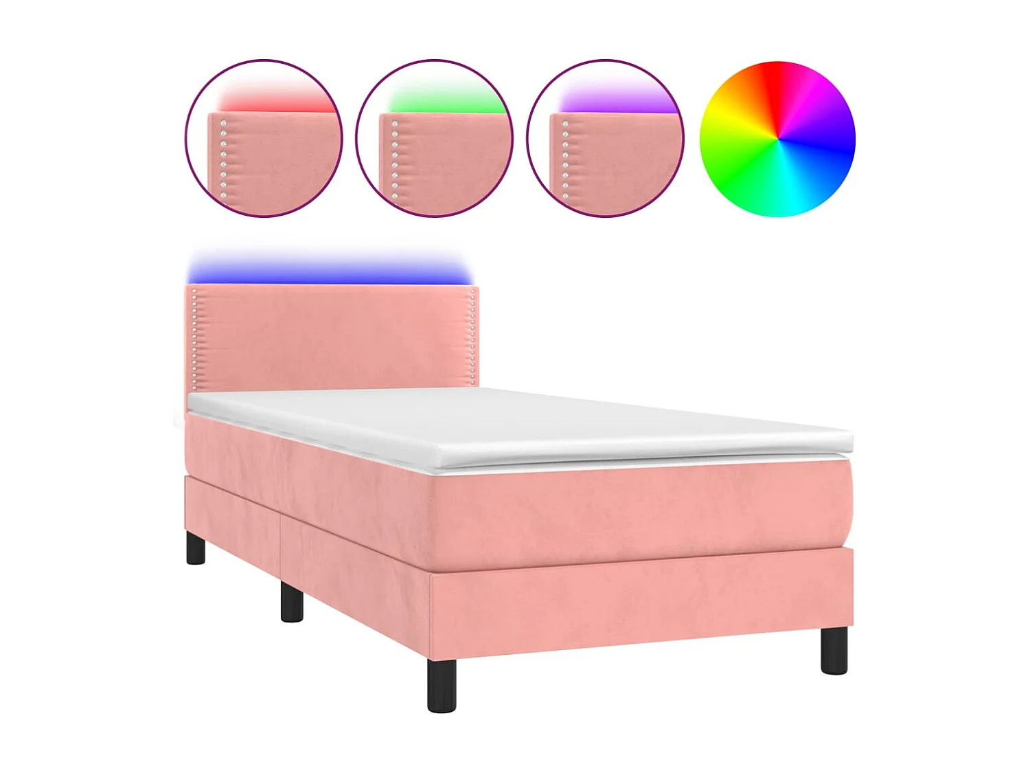 Sommier à lattes de lit avec matelas LED Rose 100x200cm Velours