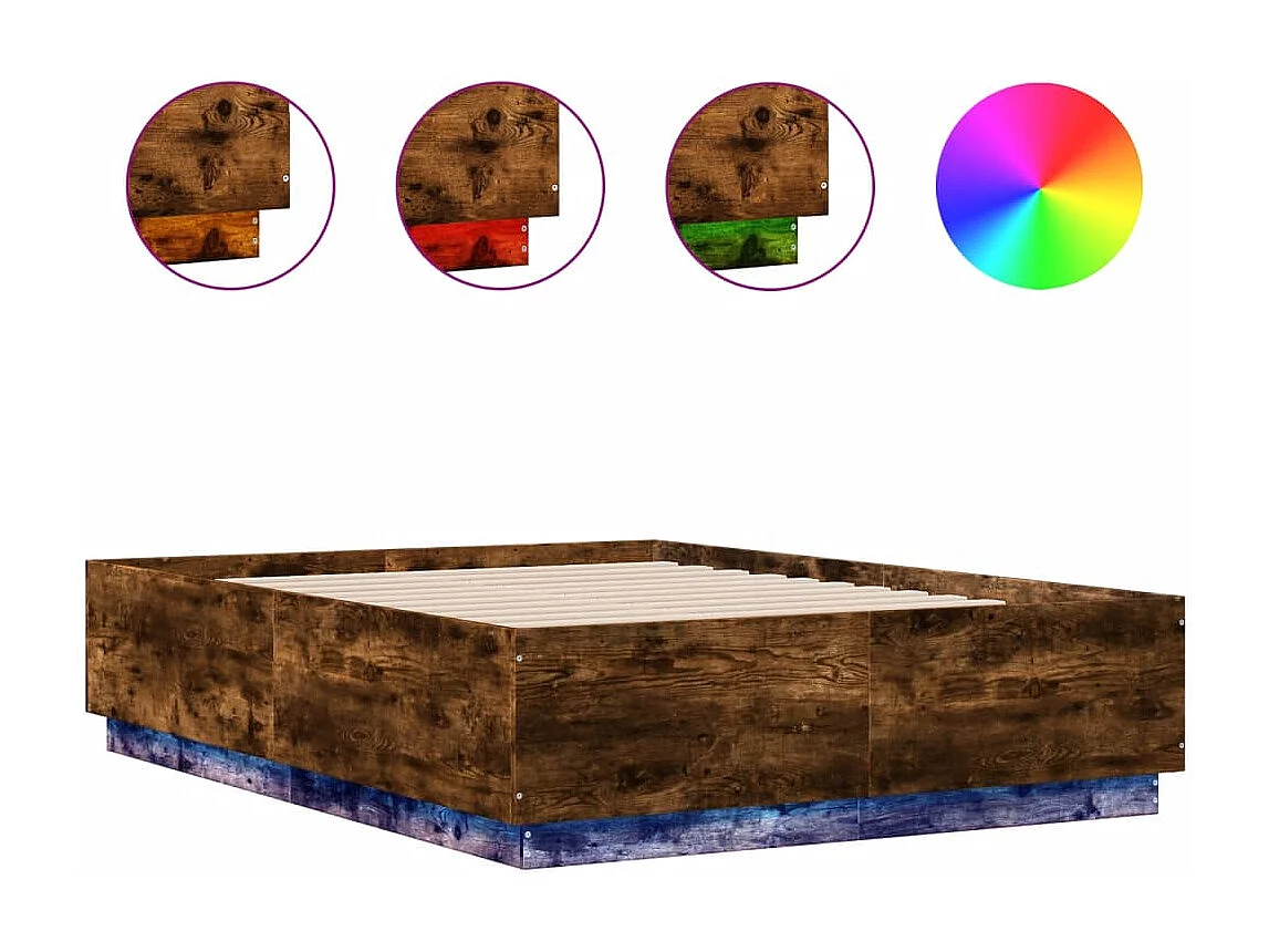 Cadre de lit avec LED sans matelas chêne fumé 140x190 cm