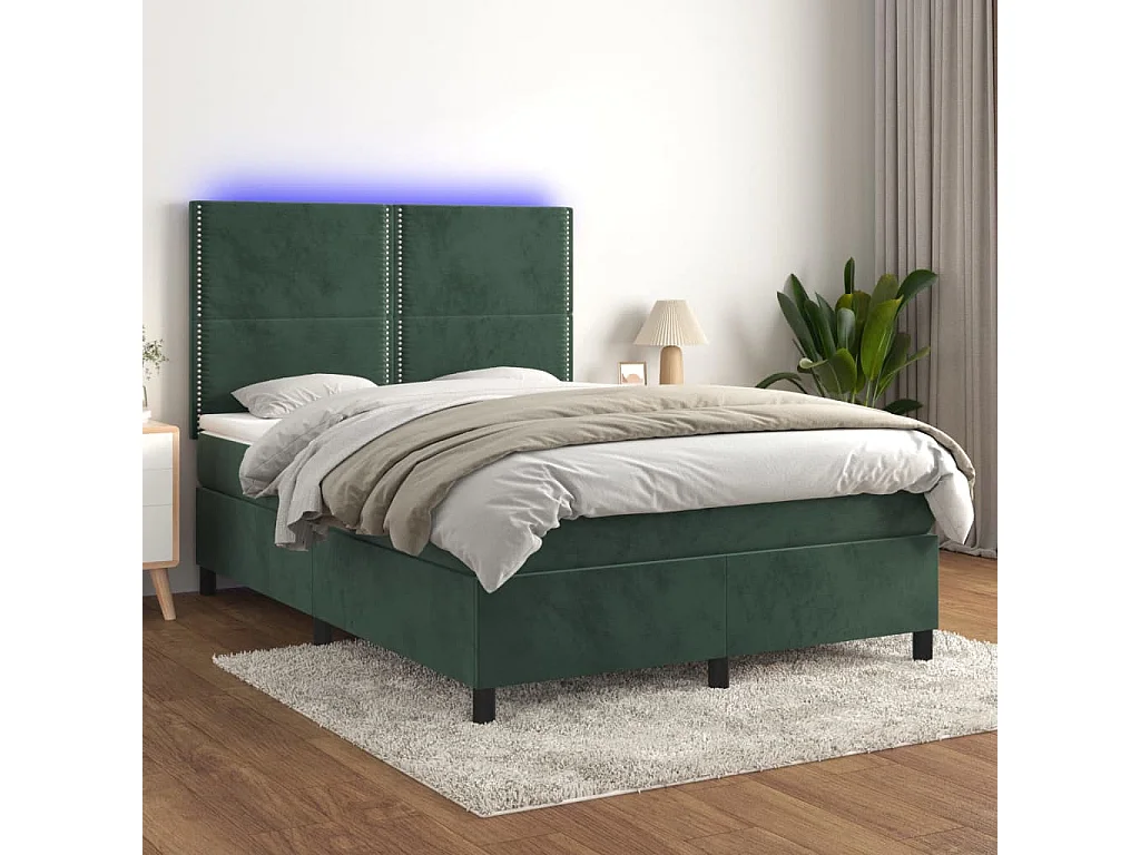 Boxspring met matras en LED fluweel donkergroen 140x200 cm