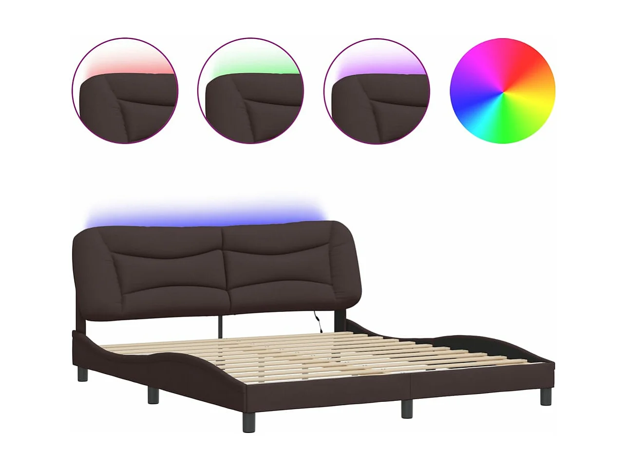 Cadre de lit avec LED sans matelas marron foncé 180x200cm tissu