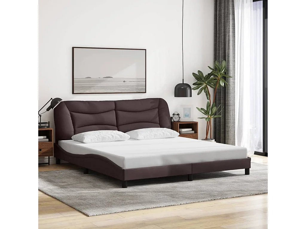Cadre de lit avec LED sans matelas marron foncé 180x200cm tissu
