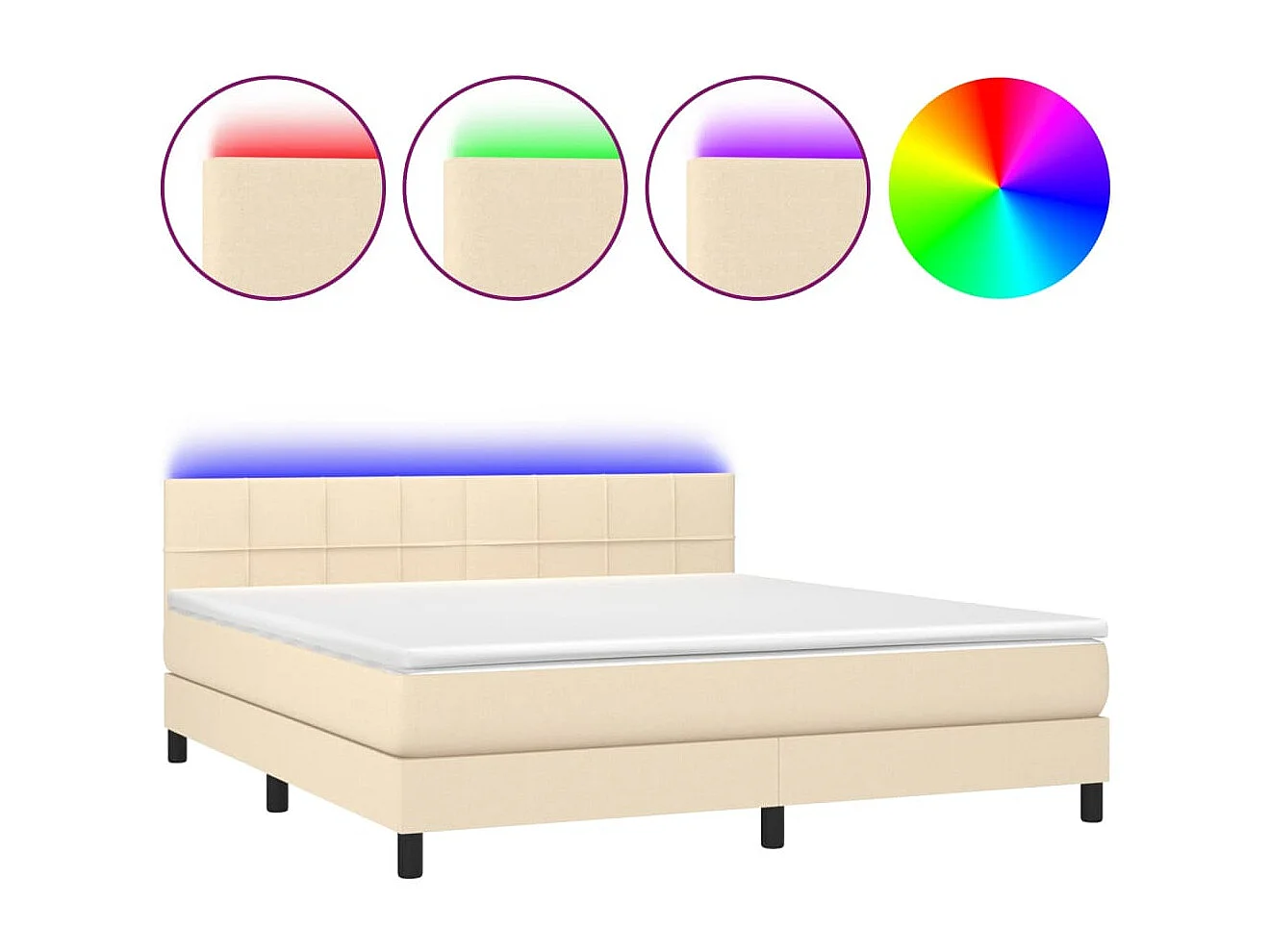 Sommier à lattes de lit avec matelas LED Crème 180x200 cm Tissu