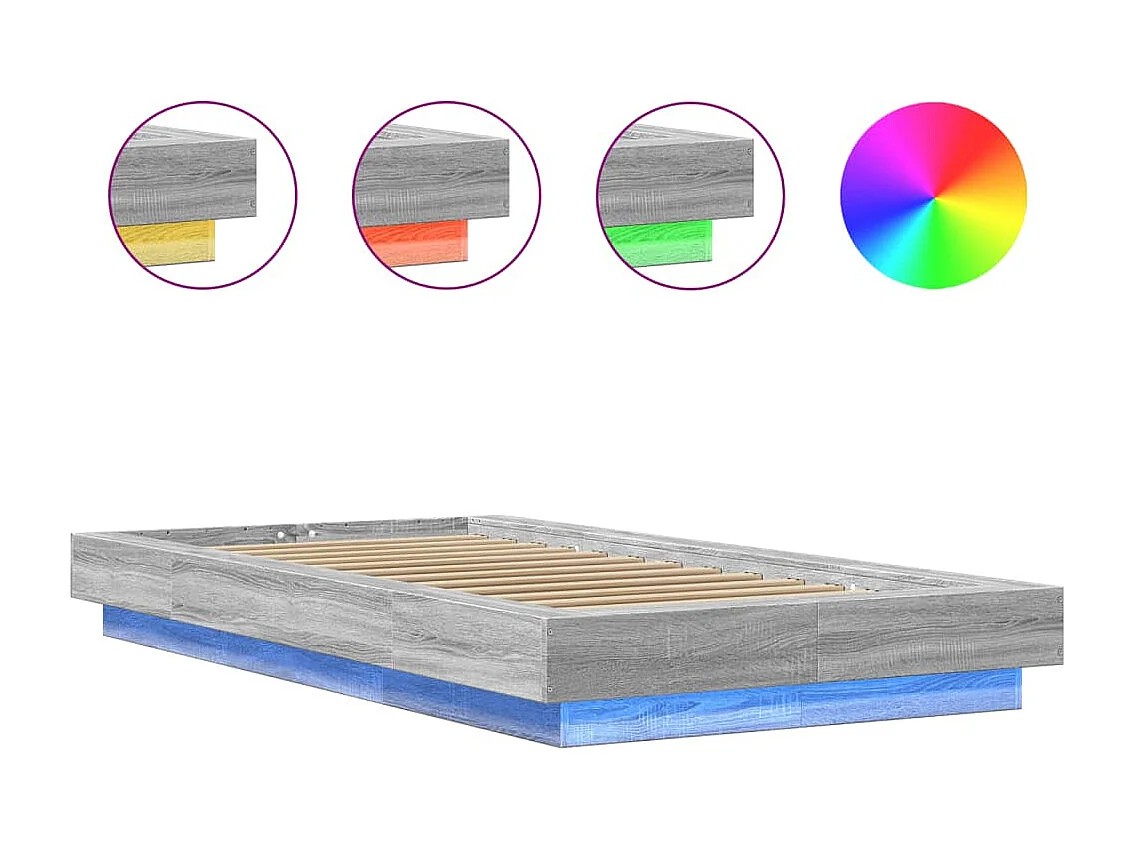 Cadre de lit et lumières LED sans matelas sonoma gris 90x200 cm
