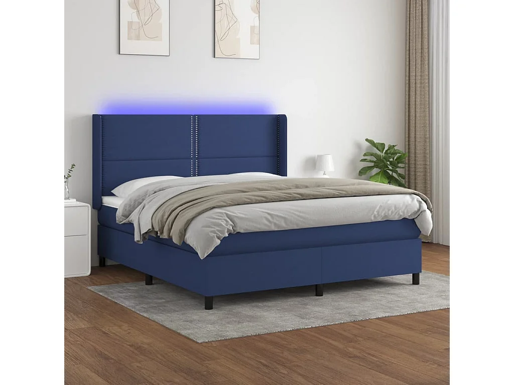 Sommier à lattes de lit matelas LED Bleu 180x200 cm Tissu