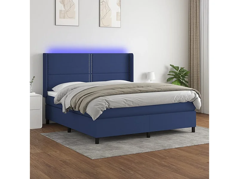 Sommier à lattes de lit matelas LED Bleu 180x200 cm Tissu