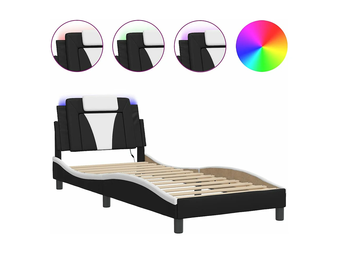 Cadre de lit avec LED sans matelas noir et blanc 90x190 cm