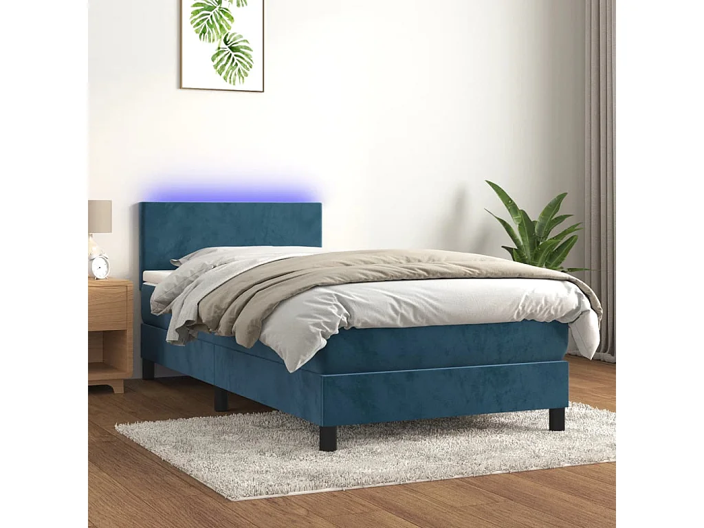 Sommier à lattes de lit avec matelas LED Bleu foncé 100x200 cm