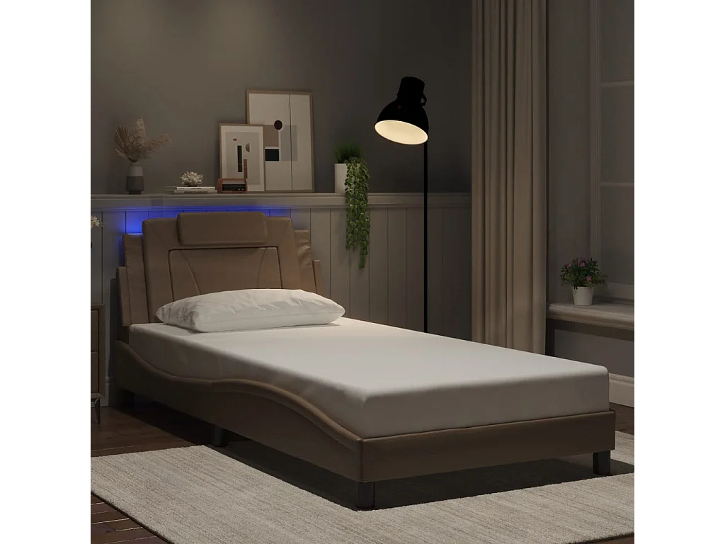 Estructura de cama con LED cuero sintético capuchino 100x200 cm