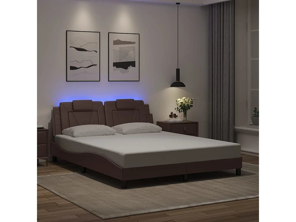 Cadre de lit avec LED sans matelas marron 160x200 cm