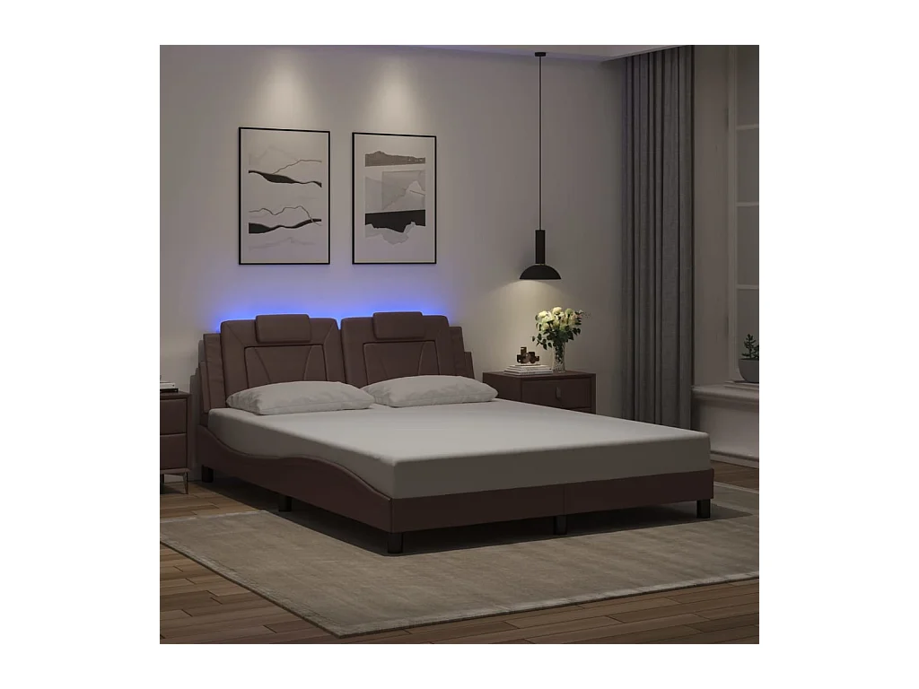 Cadre de lit avec LED sans matelas marron 160x200 cm