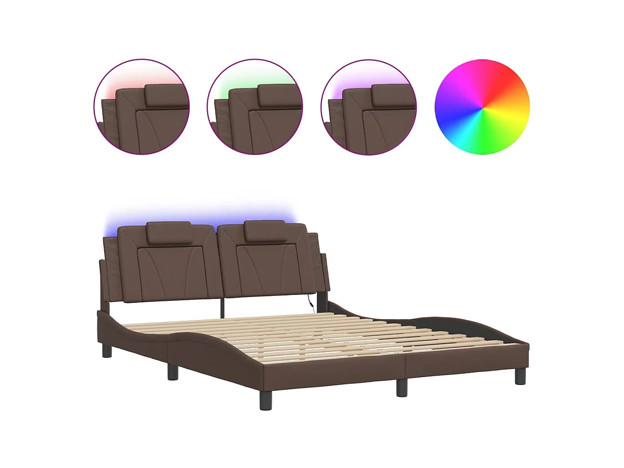 Cadre de lit avec LED sans matelas marron 160x200 cm