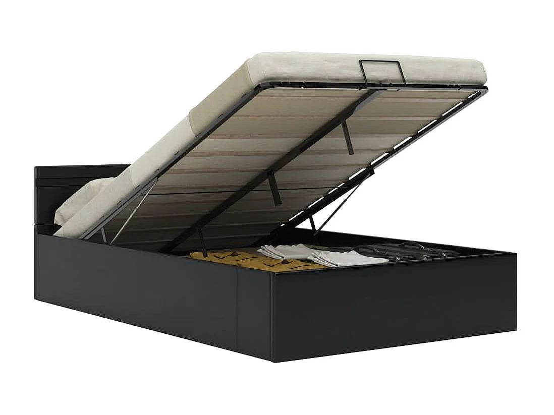 Cadre de lit à rangement hydraulique sans matelas avec LED noir