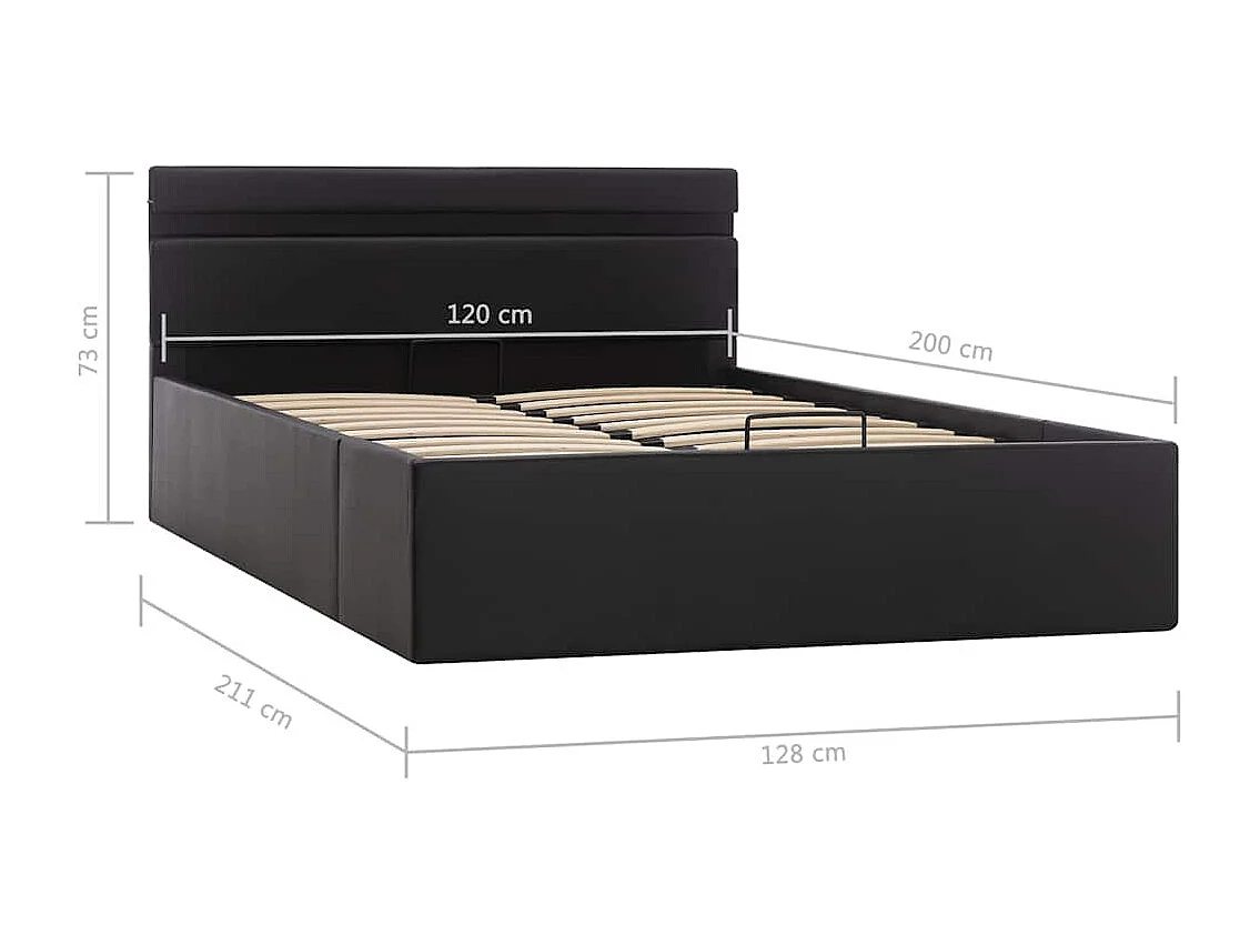 Cadre de lit à rangement hydraulique sans matelas avec LED noir