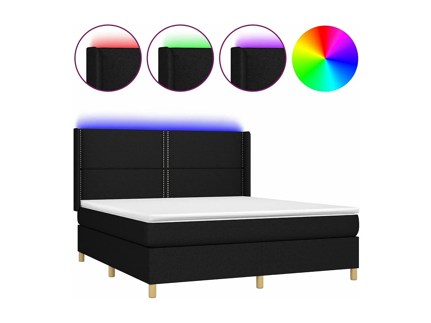 Sommier à lattes de lit matelas et LED Noir 160x200 cm Tissu