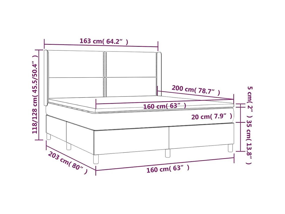 Sommier à lattes de lit matelas et LED Noir 160x200 cm Tissu