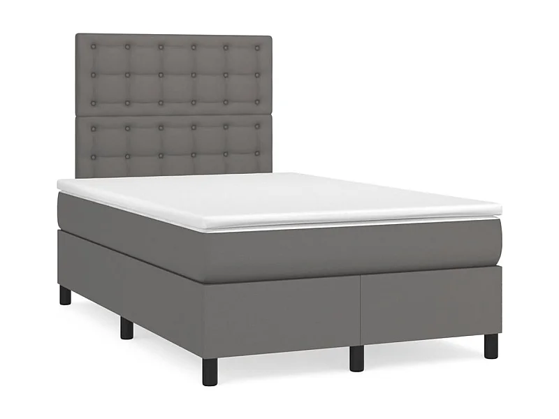 Cama box spring con colchón LED cuero sintético gris 120x190 cm